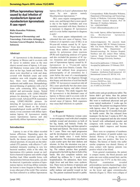 Pdf Diffuse Lepromatous Leprosy Caused By Dual Infection Of Mycobacterium Leprae And