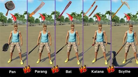 PAN VS PARANG VS BAT VS KATANA VS SCYTHE DAMAGE TEST ALL MELEE