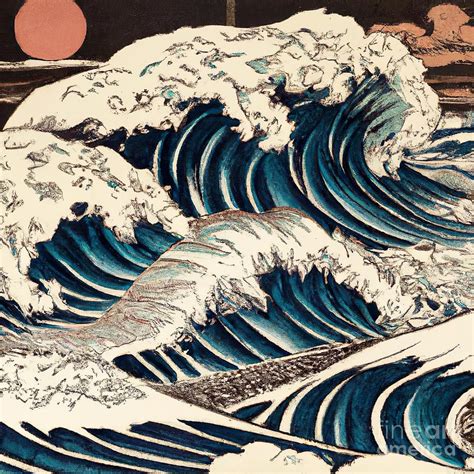 Japanese Tsunami Waves Watercolor print Painting by Roger Brown - Fine ...