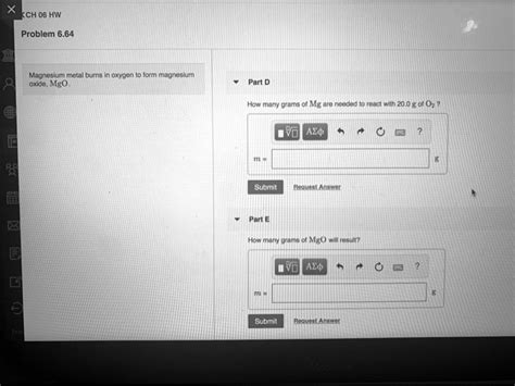 SOLVED CH 06 HW Problem 6 64 Magnos UM Motal Durs Oxygen Form MagnesuM