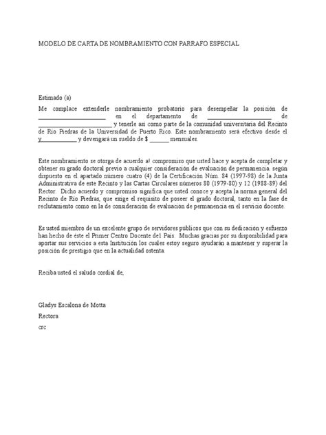 Modelo Carta Nombramiento Pdf