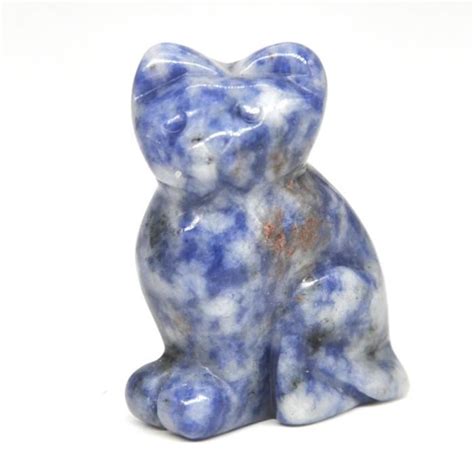 Pierre Vendue Seule Blue Spot Jade Statue De Chat Reiki En Pierre