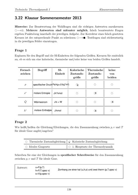 Technische Thermodynamik I Ss Klausur Sommersemester