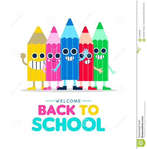 Welcome Back To School Cartoon Pencil Friends Stock Vector ...