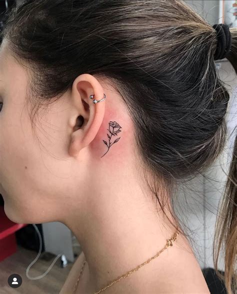 Small Rose Tattoo Behind Ear