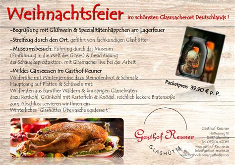 Weihnachtsfeier im schönsten Glashacherort Deutschlands Gasthof