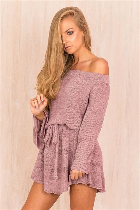 Sexy Off Shoulder Knitting Sweater Dress Women Elegant Ruffle Sash