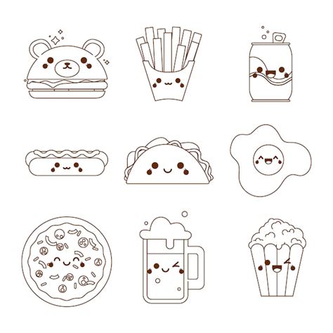 Cute Coloring For Kids With Food Collection Free Vector