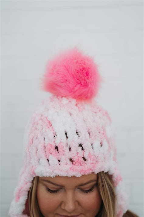 Tl Yarn Crafts Pink Ribbon Hat A No Knit Earflap Hat Made From Loop