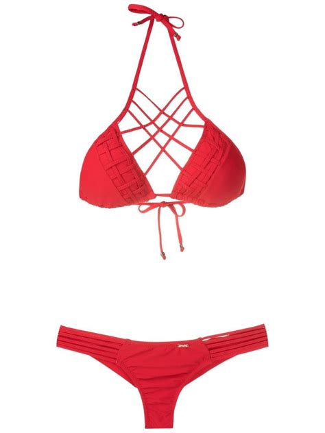 Amir Slama Lattice Strap Bikini Set Red Farfetch Uk