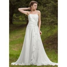 US 166 00 A Line Princess Sweetheart Chapel Train Chiffon Wedding