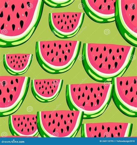 Hand Drawn Watermelon Slices Seamless Pattern Cute Watermelons Endless