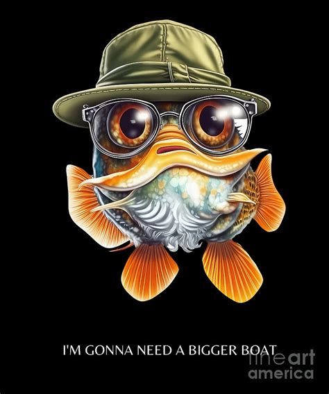 Big Mouth Bass Funny Bass Fish With Glasses Needs Big Boat Digital Art