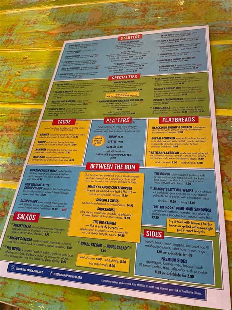 Menu at Shaggy's Biloxi Beach pub & bar, Biloxi, Beach Blvd