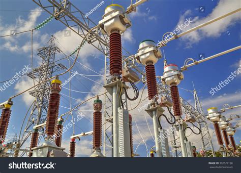 High Voltage Switch Yard Modern Electrical Substation Stock Photo