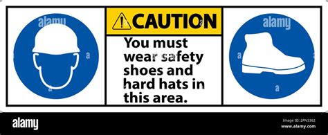 Caution Sign You Must Wear Safety Shoes And Hard Hats In This Area