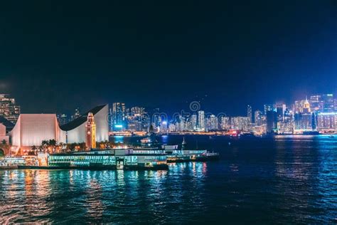 Night Scene of Star Ferry Pier, Kowloon Cost, Victoria Harbour, Hong ...