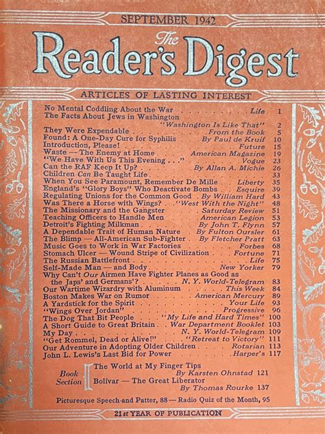 Readers Digest September 1942 At Wolfgangs