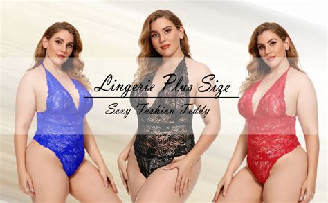 Amazon Lingerie For Women Plus Size Halter Lace Bodysuit Sexy One Piece Plunging Teddy