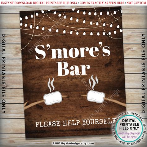 Smores Bar Sign Please Help Yourself To The Smore Station Roast