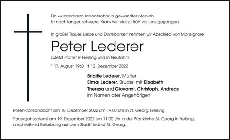 Traueranzeigen Von Peter Lederer Trauer Merkur De