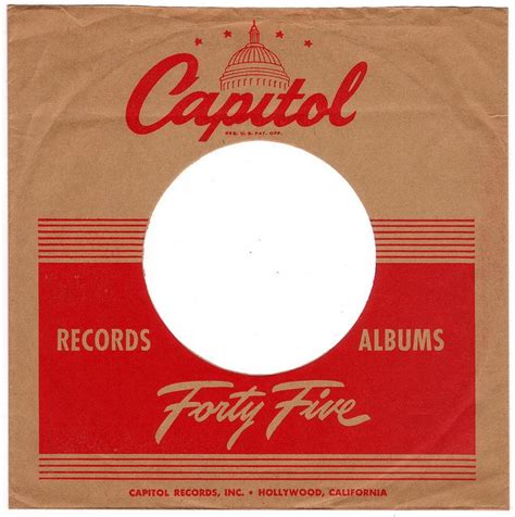 Early 1950s Capitol Records 45 Rpm Record Sleeve Record Sleeves