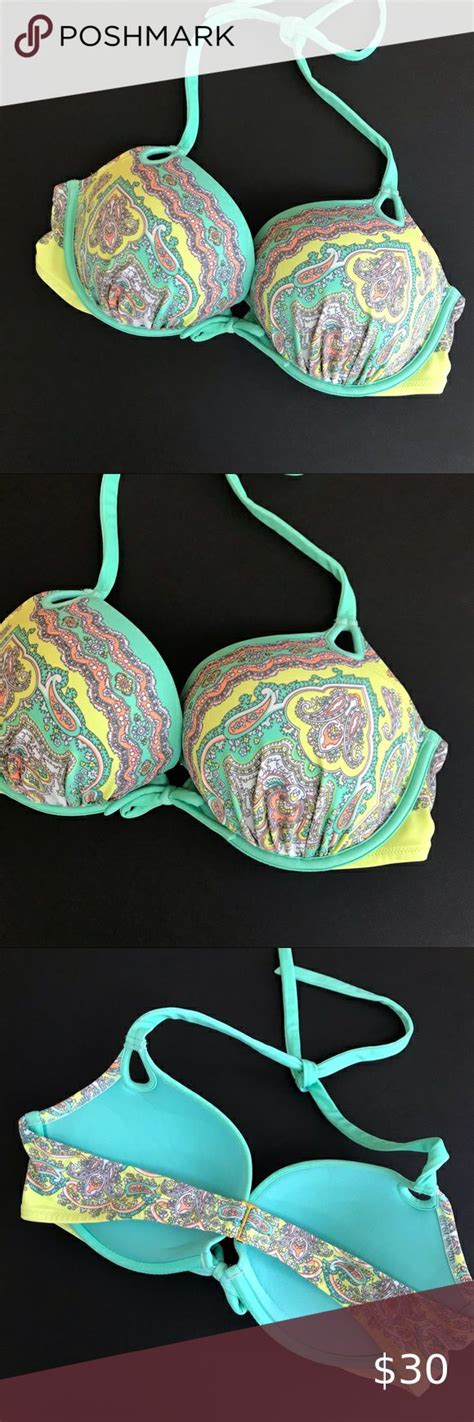 Victorias Secret Paisley Push Up Bikini Top 36c Tie Bikini Top Push