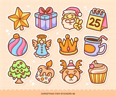 Premium Vector Merry Christmas Stickers Doodle Color Vector Collection