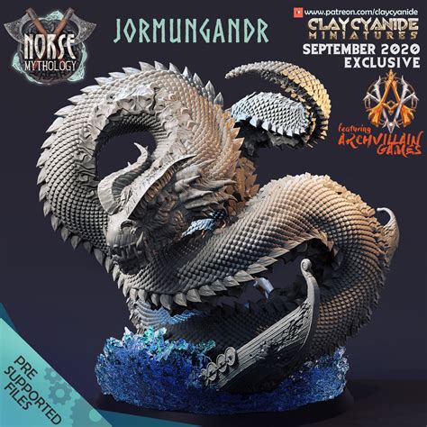 Jormungandr 3d Printed Miniature With Decorative Base For Etsy Australia