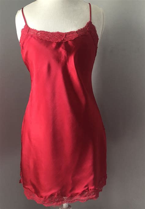Vintage Victorias Secret Lingerie Red Slip Chemise S Gem