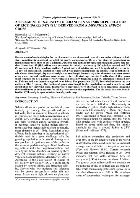 assessment  salinity tolerance   inbred population  rice