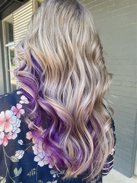 Purple peekaboo | Purple highlights blonde hair, Purple blonde hair