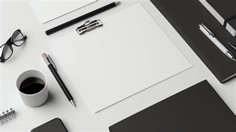 Black And White Office Desk With Supplies Directly Above View Of Desk