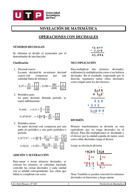 NM Sem01 Ses03 SEP Decimales Av Petit Thouars Nº 385 1 Nivelación de