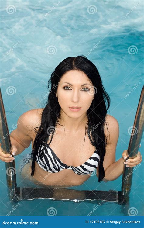 Beautiful Brunette In Pool Stock Image Image Of Cute 12195187