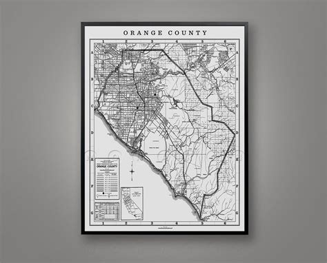 Orange County Map Vintage Orange County Fine Art OC Poster - Etsy