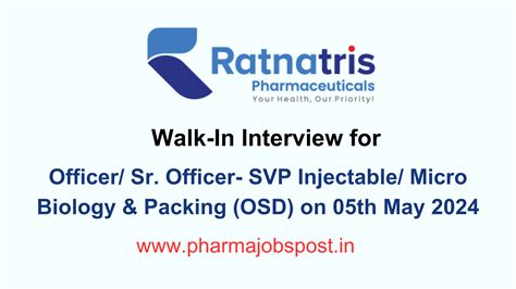 Ratnatris Pharmaceuticals Walk In Interview For Officer Sr Officer