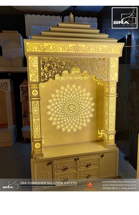 White Glossy Corian Temple With Shikhar And Mehrab Design For Home At