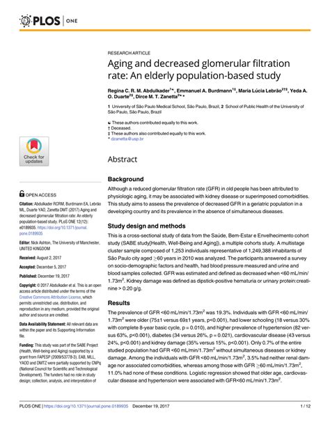 PDF Aging And Decreased Glomerular Filtration Rate An Elderly