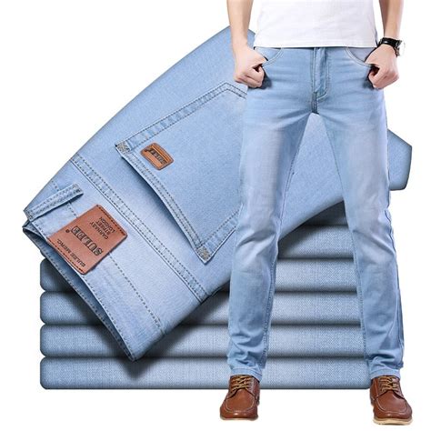 Sulee Brand Light Blue Stretch Cotton Jeans Male B Grandado