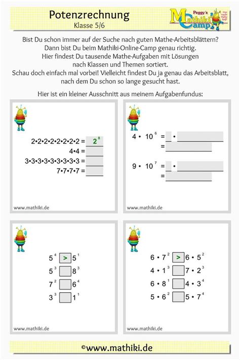 Ausschnitt Aus Aufgabenfundus Potenzrechnung Klasse Mathiki De