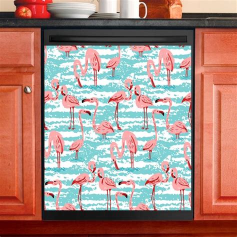 Kitchen Dishwasher Magnet Cover Pretty Flamingo With Flowers Etsy