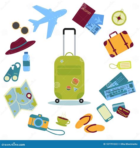 Set Of Travel Icons And Images Suitcase Tickets Etc Stock Vector