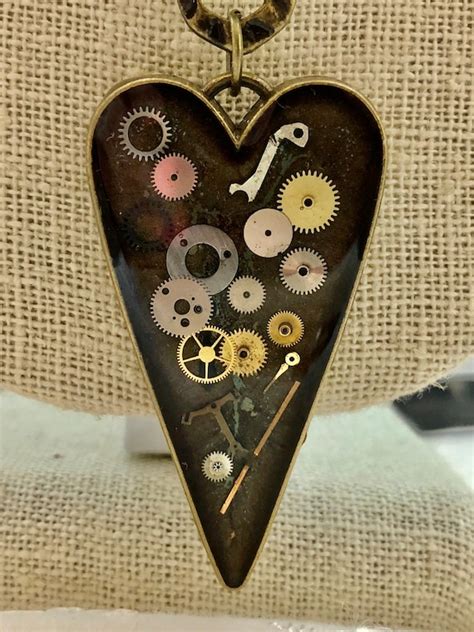 Vintage Repurposed Steampunk Watch Parts Bronze Resin Gem