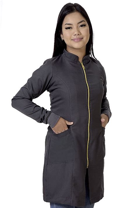 Jaleco Colorido Zíper Feminino Gabardine Gola Padre e Punho