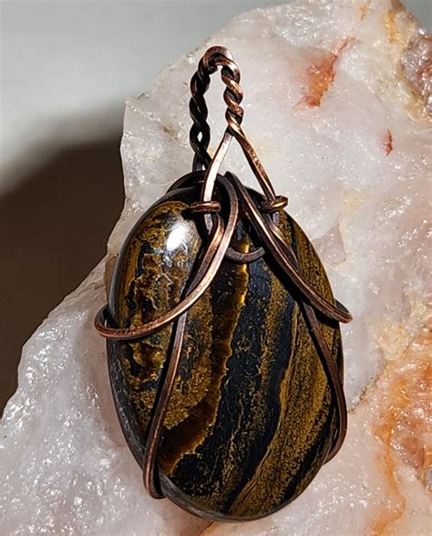 Tigers Eye Pyrite Pendant Mixed Pyrite And Tiger Eye Copper Etsy