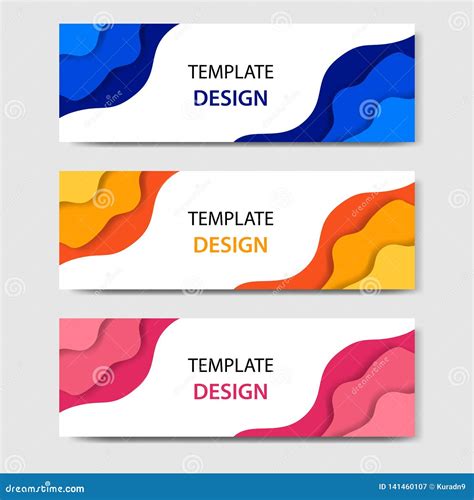 Horizontal Banners With 3d Abstract Paper Cut Style Vector Design