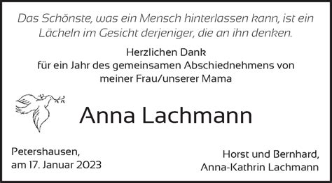 Traueranzeigen Von Anna Lachmann Trauer Merkur De