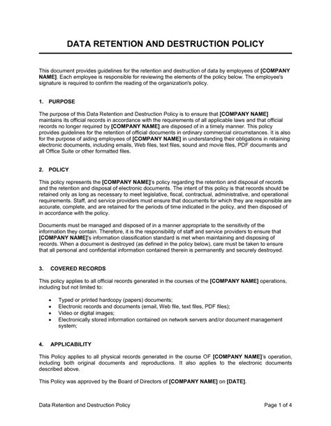 Data Destruction Policy Template