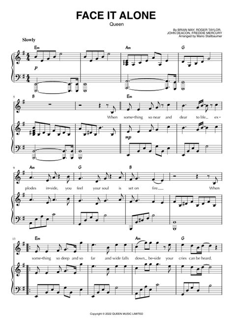 Face It Alone Arr Mario Stallbaumer By Queen Sheet Music For Piano